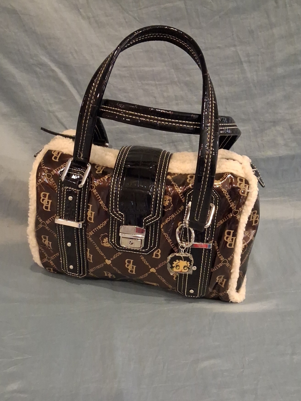 Vintage 2007 Betty Boop Brown Logo Bag Purse with Cream Trim Black Brown